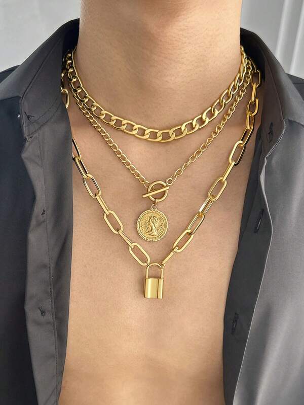 3 Stücke Vintage elegante Mode Punk Stil Twist Verschluss Anhänger Halskette Set, mehrschichtige Choker Halskette für Männer & Frauen, geeignet für Urlaub, Date, Geschenk, tägliche Party, hochwertige Schmuckstücke, schneller Versand