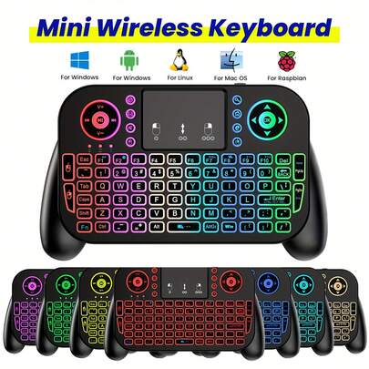 Mini Keyboard With Touchpad 2.4GHz And BT Dual Link - 7 Color Backlight, Multimedia Keys - Compatible With Android TV Box, Smart TV, Projector, PS3 And More!