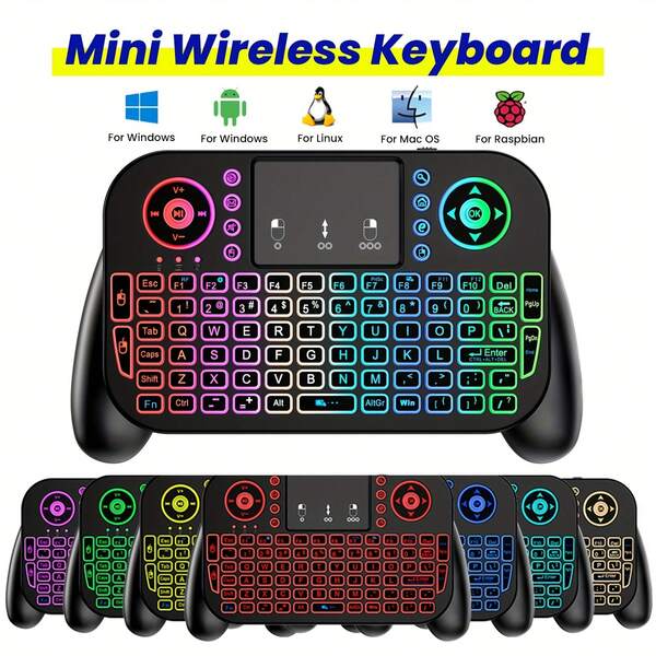 Mini Keyboard With Touchpad 2.4GHz And BT Dual Link - 7 Color Backlight, Multimedia Keys - Compatible With Android TV Box, Smart TV, Projector, PS3 And More!