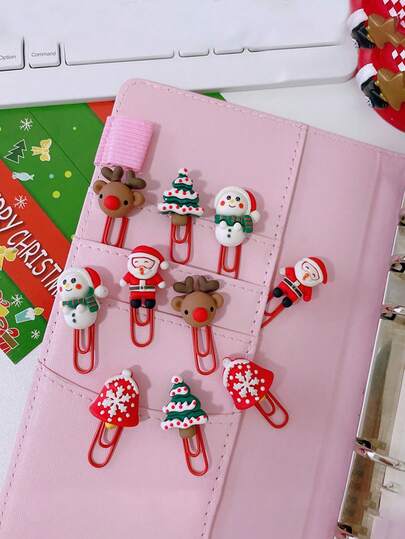 5pcs Christmas Resin Cute Paper Clips For Office Document Storage, Organization, Binding, Student Prizes, Christmas Gifts, Suitable For Financial Binding, Exam Papers, Back To School Stationery, Halloween, Christmas, New Year Decoration(Random Style)