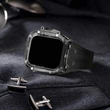 适用于 Series 11 42mm/46mm、Ultra 3/2/1 49mm/44mm/45mm 的透明改装套件，包含表带和表壳，也适用于 Series 10/9/8/7/6/5/4，表壳 + TPU 表带 - 黑色 - 查看 5