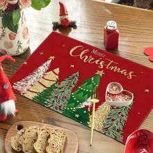 1 buc., Covoraș termorezistent de Crăciun, Față de masă festivă pentru petrecere în familie, Covoraș termic imprimat cu brad de Crăciun, Cadou de sărbători