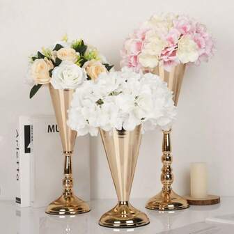 2 Pcs Tabletop Metal Wedding Flower Vase, Gold Geometric Flower Stand, Boho Artificial Flowers Decoration Vase For Wedding Party Dinner Event Hotel Room Kitchen Decoration All Saints' Day Gifts Home Decor Room Decor Glass Vase
