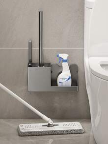 1set Toilet Brush With Holder, Wall-Mounted Long Handle Toilet Cleaning Brush, Flexible Toilet Brush, Reaching All Corners, Bathroom Cleaning Brush, Hotel Cleaning Supplies Bathroom Decor Fall Decor Bathroom Accessaries Bathroom Tools - Grey - View 6