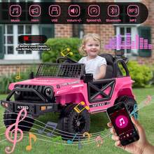 Kids Electric Ride On Car For 3-8, 2 Motors Off Road Truck With 2.4G Remote Control, LED Lights, Music, Horn & Wireless Connection, Battery Powered Ride On Toy For Boys Girls - Pink - View 5