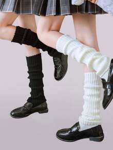 1双女士宽松针织大象图案过膝/及膝长袜，学院风，保暖百搭，适合搭配各种休闲服饰 | JK学院风腿套，芭蕾舞腿套，秋冬季，舒适保暖 - 灰色 - 查看 13