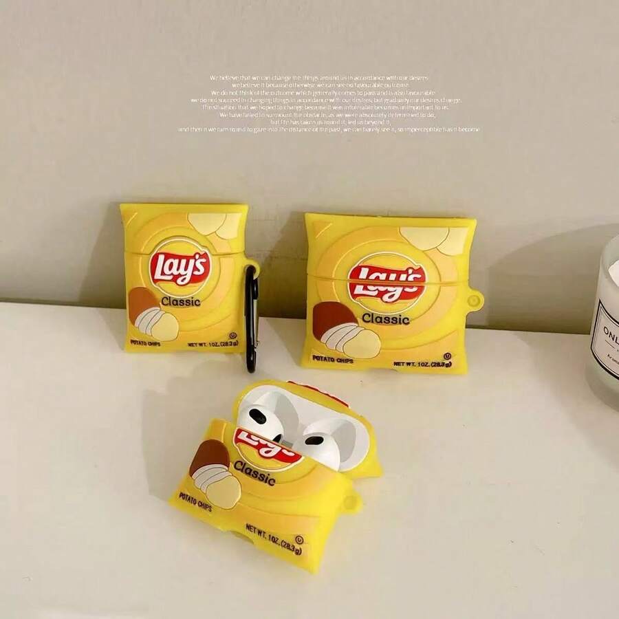 3D薯片造型硅胶保护壳，适用于Apple 4/3、Pro 2/3，美味薯片设计 - 黃色 - 查看 1