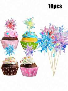 10/20 件铝箔烟花纸杯蛋糕装饰、彩色鸡尾酒饮用签、生日快乐蛋糕装饰、夏威夷纸杯蛋糕装饰、派对蛋糕装饰、闪光金属丝花饮料搅拌器、鸡尾酒食物水果牙签、派对用品金色、圣诞节、万圣节、1 件 - 多色-雨絲 - 查看 15