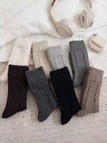 4 pares de calcetines gruesos de punto de cable de otoño/invierno, calcetines cálidos y acogedores - Multicolor - Ver 6