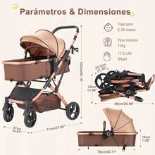 Carreola Para Bebés Con Portabebe, Carriola Para Bebé Bastón - Caqui - Ver 3