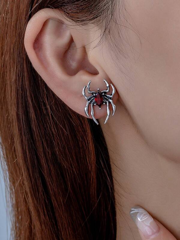 1 Pair Gothic Retro Spider Stud Earrings, Suitable For Women's Holiday And Daily Wear