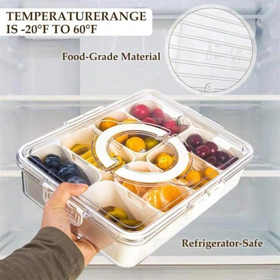 4/8 Grid Portable Snack Platters Organizer Divided Serving Tray With Lid And Handle With Reusable Snack Box Home Decor - Multicolor - View 1