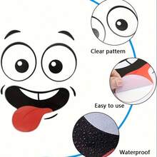 4pcs Cartoon Face Stickers | Self-Adhesive, Plastic Surface Compatible, One-Time Use | Suitable For Trash Can, Wall, Toilet, Refrigerator | Bright Face, Interesting Theme Decoration, Cartoon Joyful Face Toilet Lid Decoration - Multicolor - View 9