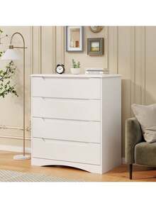 Chest Of Drawers With 4 Drawers, White Bedroom Chest Of Drawers With Cut Out Handles, Chest Of Drawers For Bedroom, Living Room, Office - 白色 - 查看 10