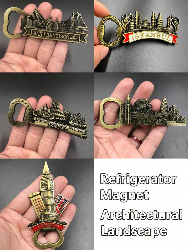 1pc 3D Embossed Decorative Magnetic Sticker, City Landmark Cultural Creative Metal Fridge Magnet, Unique Travel Souvenir