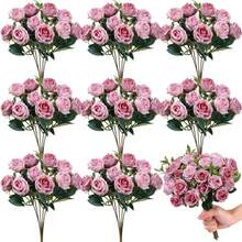 1/3/80支人造丝玫瑰花束，适用于家居、餐厅、卧室装饰、节日、生日派对、户外花园、婚礼派对装饰、客厅、餐桌摆饰、阳台墙面装饰、办公室节日装饰，逼真仿真植物 - 沙紅色 - 查看 1