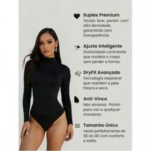 Suplex Second Skin Leotard Bodysuit Long Sleeve High Neck Comfortable - 黑色高領緊身衣 - 查看 4