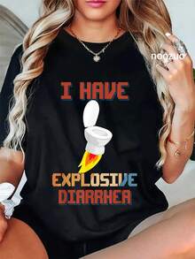 100% Cotton I Have Explosive Diarrhea Funny Humor Graphic T-Shirt Women's Men's Summer Comfort Soft Crew Neck Tee Tops - Black - View 1