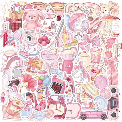 50张卡通粉色故事涂鸦贴纸，适用于吉他、笔记本、行李箱DIY装饰