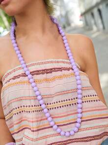 1pc Bohemian Style Plastic Bead Geometric Smooth Beaded Long Necklace, Handmade For Women, Can Be Worn Double Layer, Suitable For Summer Beach, Holidays, Daily Party Accessories