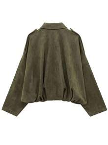 Women's Bomber Jacket Spring Coat Loose Long Sleeves Zip Vintage Jacket Ladies New Jacket Green Outerwears