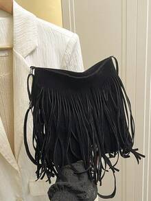 1 pieza Bolso de hombro cuadrado con decoración de flecos estilo bohemio vintage, diseño minimalista casual, se puede usar como bolso de hombro o bandolera, estilo versátil adecuado para - Bolso bandolera con borlas 2 - Ver 10