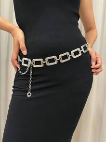 1件女士金色条纹方形身体链，时尚百搭，可搭配连衣裙、裤子和西装，适合日常、晚宴、婚礼、暑期学校、秋季、万圣节等场合。