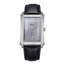 BERNY Men's Genuine Leather Strap Business Dress Watch-Minimalist Easy-To-Read Dial,Columnar Hour Markers,Vintage Trapezoidal Case,Date Window,30M Water-Resistant Quartz Watch For Office & Formal Events - 銀色 - 查看 10