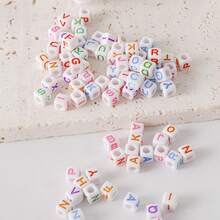 100pcs/300pcs/500pcs/700pcs Loose White Square Acrylic Letter Beads, 6x6mm, With Black Letters A-Z, For Jewelry Making And DIY Bracelets, Necklaces, Keychains