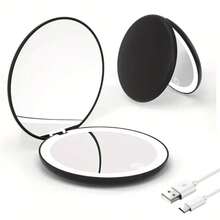 LED Travel Makeup Mirror, Lighted Compact Make Up Mirror With One Side Enlarged, 2X/5X Magnificatio