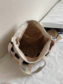 1 件米色多口袋实用手提包，简约时尚，大容量，适合学校/大学生的单肩包，拉链开合，休闲手提包，多功能手提包，通勤和旅行存储解决方案，简约纯色手提包，轻松搭配各种服装 - 米色 - 查看 10