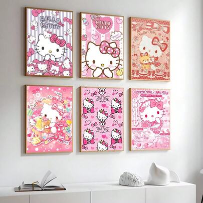 SANRIO 1pc Pink Cute Cartoon Poster, Waterproof Removable Wall Sticker, Suitable For Home, Living Room, Bedroom, Bar, Corridor And Other Spaces, Decorative