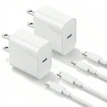 Bộ sạc điện thoại Sạc nhanh 2 bộ sạc tường Type C kèm 2 bộ cáp USB C sang Lightning dài 3,3FT tương thích với iPhone 14/13/12/12 Pro Max/11/Xs Max/XR/X thích hợp cho du lịch, văn phòng, ký túc xá và gia đình Bộ chuyển đổi Nan - Xem 1