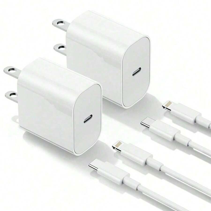 Bộ sạc điện thoại Sạc nhanh 2 bộ sạc tường Type C kèm 2 bộ cáp USB C sang Lightning dài 3,3FT tương thích với iPhone 14/13/12/12 Pro Max/11/Xs Max/XR/X thích hợp cho du lịch, văn phòng, ký túc xá và gia đình Bộ chuyển đổi Nan - Xem 1