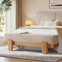 Tribesigns 55-Inch Upholstered Entryway Bench, Modern Shoe Bench With Fabric Padded Seat And MDF Frame, End Of Bed Stool For Bedroom, Entrance, Living Room, Beige & Oak - Màu be và gỗ sồi - Xem 4