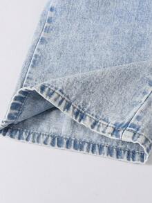 1件女童休闲Y2K风格蝴蝶印花水洗浅蓝色牛仔裤，舒适日常穿着，春夏秋季皆宜 - 淺色水洗藍 - 查看 6