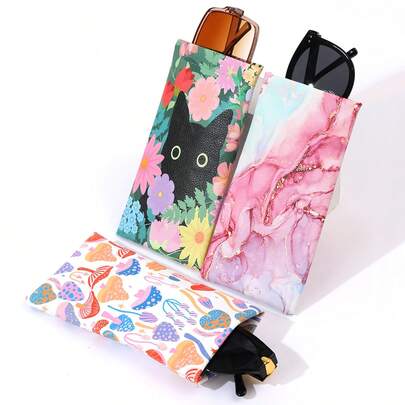 1pc Cute Cat PU Eyeglass Case, Women's Spring/Summer Eyeglass Pouch, Women's Travel Essential Eyeglass Bag, Fashion Eyewear Storage Pouch, Marble Pattern Eyeglass Box, Phone Pouch, Coin Purse, Jewelry Organizer Bag (Rings, Earrings, Necklaces)