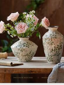 Rustic Green Crackle Glaze Ceramic Vase - Vintage Flower Arrangement Decor For Living Room, Table Centerpiece Gift Home Decor Room Decor Flower Vase Glass Vase - Multicolor - View 4