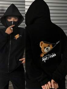 女士宽松长款拉链连帽卫衣，适合秋季、冬季、万圣节、圣诞节等场合，时尚百搭，适合户外穿着。 - 黑色 - 查看 10