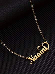 Customized Name Paperclip Pendant Necklace, Personalized Silver/Gold Chain Necklace, Customizable 1-2 Name Engraved Pendant Necklace, Fashionable Stainless Steel Jewelry, Couple Gift, Birthday/Anniversary Gift - Golden Love Heart - View 5