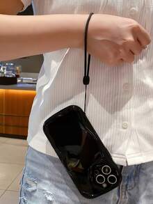 1pc 3D Wave Transparent Cream Textured Silicone Wrist Strap Phone Case Compatible With IPhone 11/12/13/14/15/16, IPhone 16/15/14/13/12/11 Pro Max, XS/XR/X/7/8/Plus, Galaxy A73 A72 A71 A70 A56 A55 A54 A53 A52 A51 A50 A36 A35 A34 A33 A32 A31 A26 A25 A24 A23 A22 A21S A20S A20 A15 A14 A13 A12 A11 A06 A16 A04E A04 A23 A03 A16 - Black - View 4