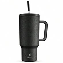 40盎司带把手真空保温水瓶，防漏盖和吸管，不锈钢旅行保温杯，保冷34小时或保温10小时（哑光裂纹） - 黑色 - 查看 8