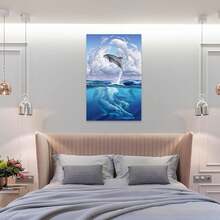1PCS With Frame Animal Dolphin Poster Aquarium Wall Art, Blue Wall Art, Dolphin Photo Wall Art Painting, Canvas Wall Decor, Home Decor Living Room Decoration Aesthetic Print, Gift, Suitable For Bedroom, Dining Room, Kitchen, Classroom, Bathroom, Study, Office, Apartment, Dormitory, Kitchen, Cafe, Hotel, Bar, Studio, Dressing Room, Corridor, Gallery Room Aesthetic Wall Background Decoration - 彩色 - 查看 5
