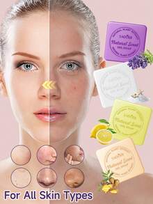 3pcs 100g/Pc Turmeric Lemon Handmade Soap, Suitable For Face, Bath And Cleansing, Rich Foam, Deep Cleansing And Smooth Skin, Handcrafted With Essential Oils - Multicolor - View 3