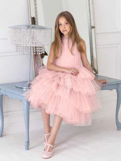 Vestido de princesa sin mangas de tul para niña preadolescente, adecuado para fiestas de cumpleaños, niña de las flores en bodas, ocasiones formales, vestido para días festivos