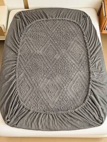 1pc Dark Grey Vintage Paisley Floral Plush Velvet Fitted Sheet Warm Tufted Boho Stripe Pattern Soft Solid Fuzzy Fitted Sheet King Queen Full Twin Size, Luxury Super Soft Cozy Comfy Bottom Sheet With 11.8" Deep Pocket,Suitable For Fall Winter And Spring, No Pillowcases - Dark Gray - View 7