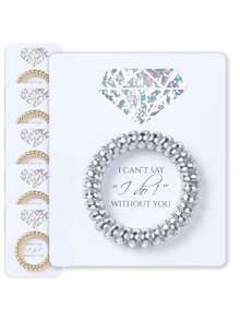 Set Of 6 Bridesmaid Gifts Spiral Hair Ties On A Proposal Card - Phone Cord Hair Tie For Bridal Shower, Bachelorette Party Favors, Maid Of Honor And Bridesmaid Proposal Gift - 彩色 - 查看 2