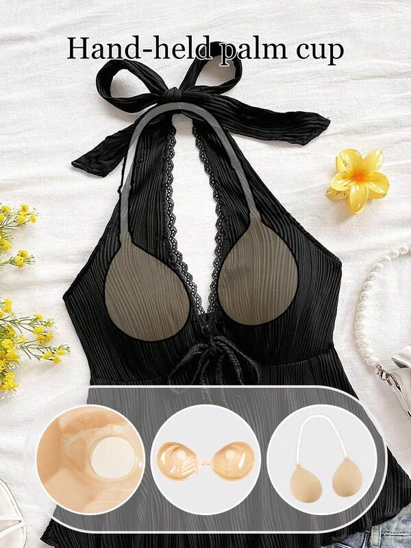 1pc New Halter Neck Adam's Hand Bra, Hand Palm Print Design For Better Fit