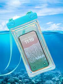 Transparent, Rainbow Laser Phone Pouch, Waterproof Phone Bag, Inflatable Transparent Swimming Phone Protector Bag With Lanyard - Transparent, Touch Screen Compatible, Lightweight Plastic, Touchable For Swimming, Suitable For Beach And Pool Use, Prevent Loss Or Water Damage, Beach Bag, Swimming, Beach Essential