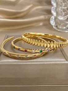 18K镀金不锈钢奢华优雅复古多色手链套装，女士梦幻珠宝，母亲节礼物，圣诞节、感恩节、万圣节、婚礼珠宝礼物、周年纪念日、情人节波西米亚风珠宝，日常派对佩戴 - 彩色 - 查看 3